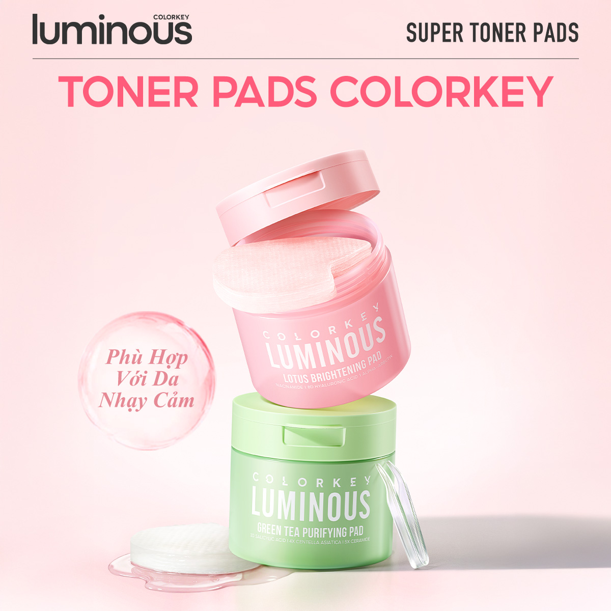 Toner Pad Cấp Ẩm & Dưỡng Sáng COLORKEY LUMINOUS Lotus Brightening Pad 210ml